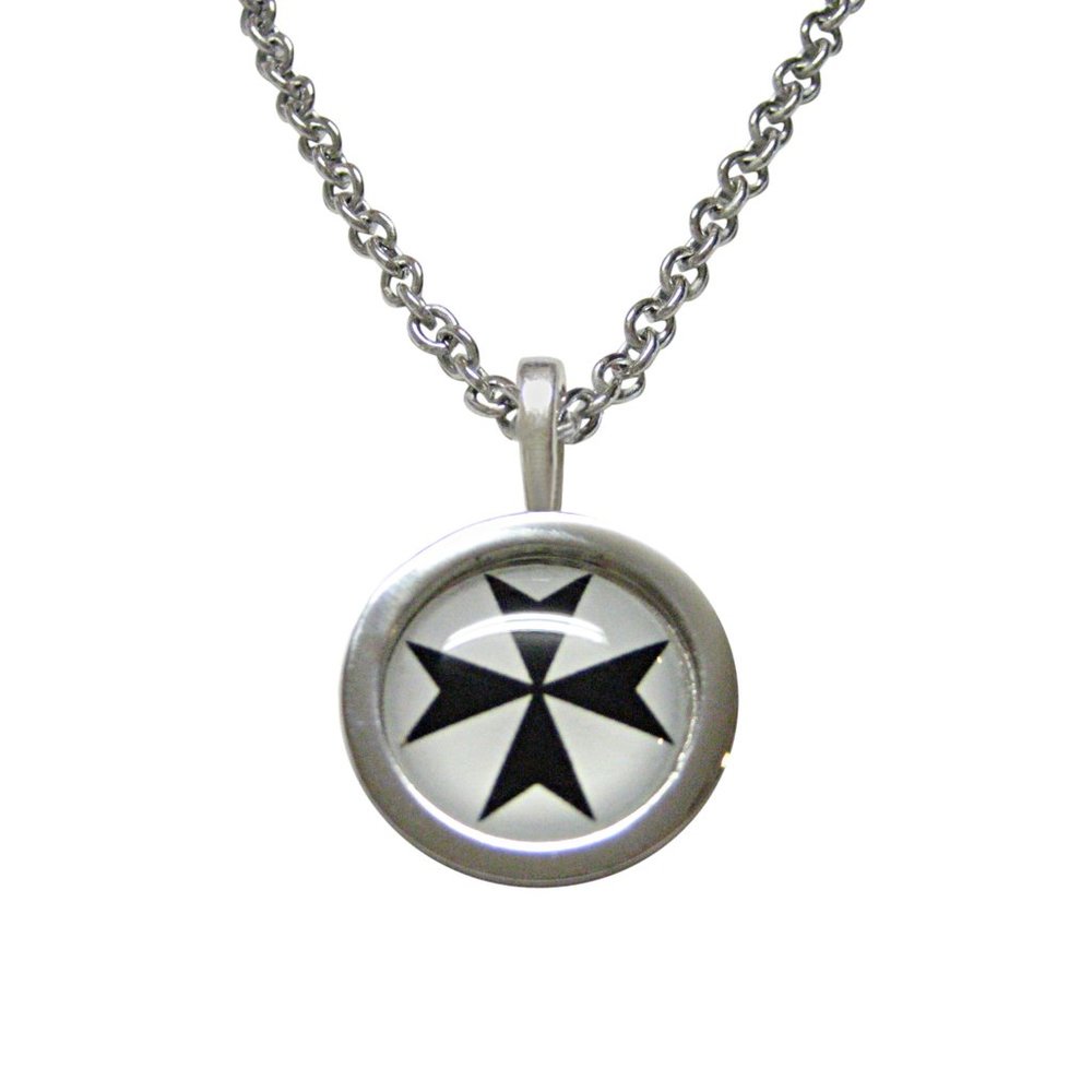 Bordered Maltese Cross Pendant Necklace